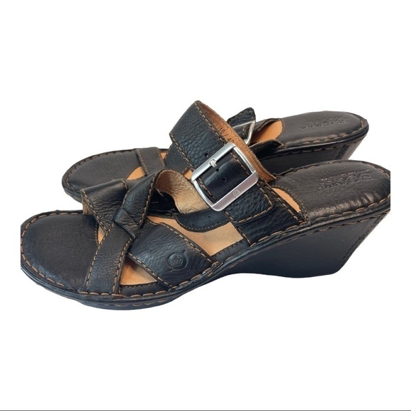 Born Women's Brown Pebbled Leather Strappy Summer Slide On Wedge Sandal Size 10 - Picture 11 of 11